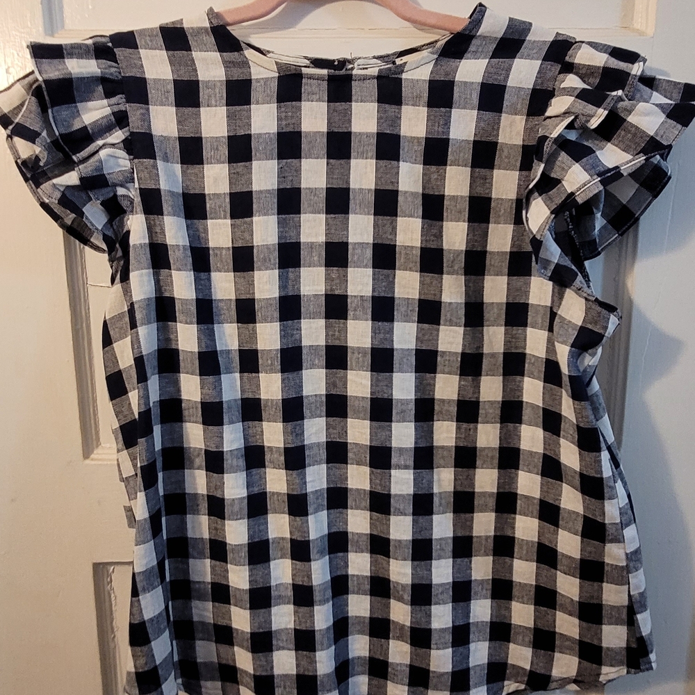 Anne Klein Black and White Gingham Blouse